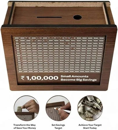 Wooden Money Saving Box for Kids & Adults